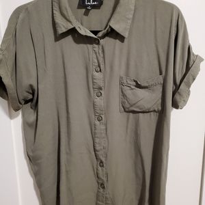 Green button down relaxed fit blouse
